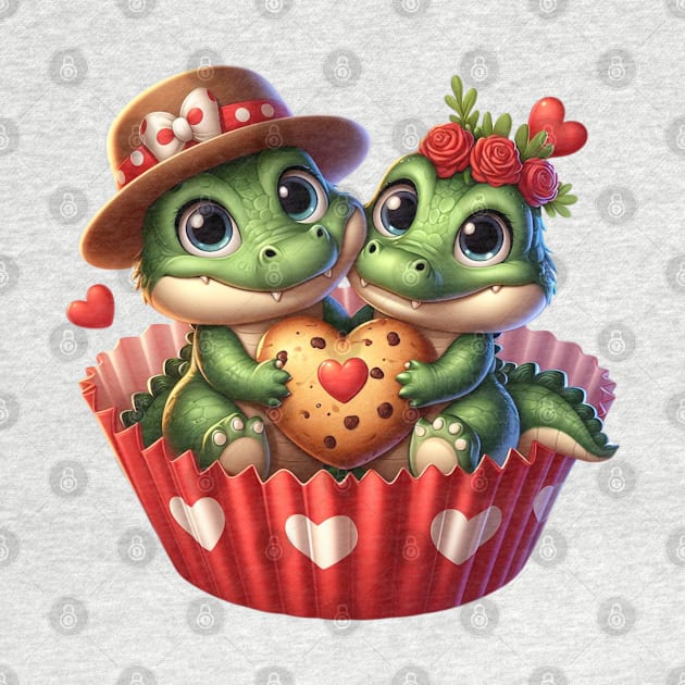 Valentine Alligator Couple In A Cupcake by Chromatic Fusion Studio